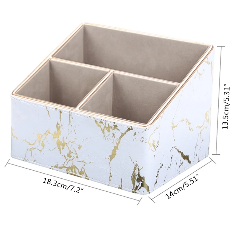 

3 Grids Marble Leather Desk Stationery Organizer Pen Pencil Holder Mobile Phone Remote Control Storage Box Office Supplies