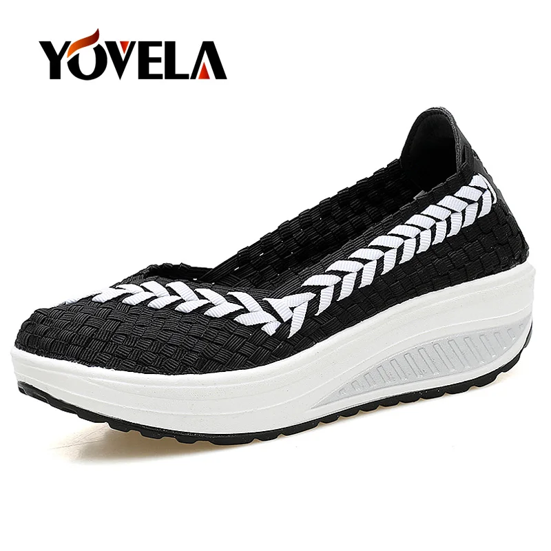 Женские кроссовки на плоской подошве плетеные сандалии танкетке удобные пляжные