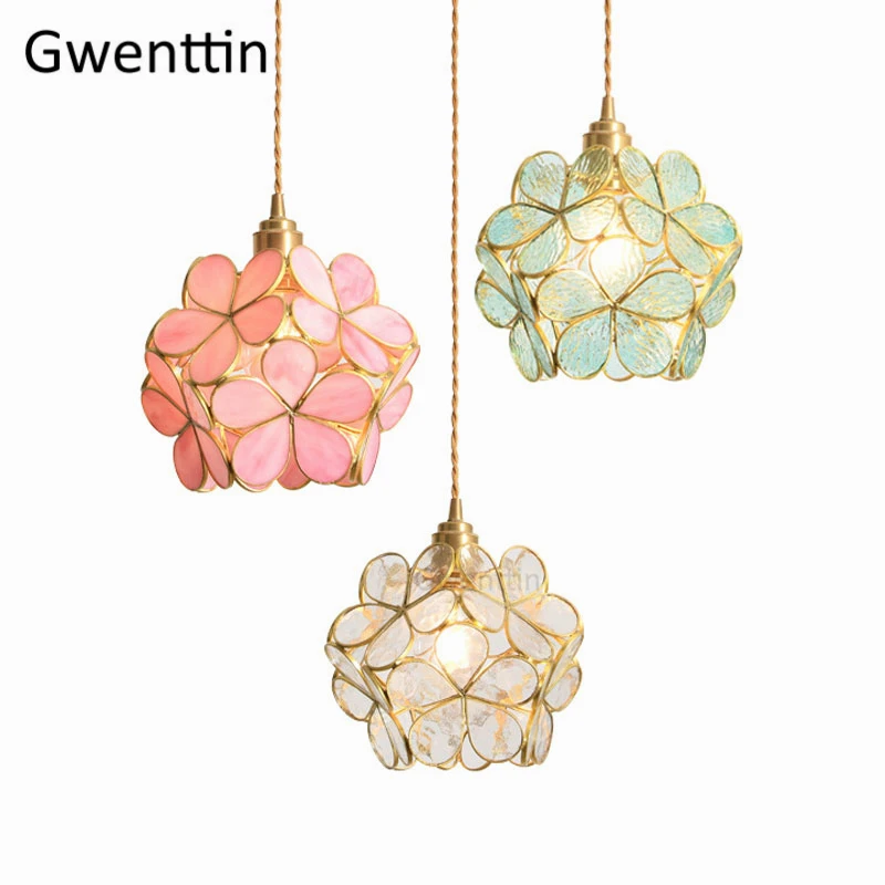 Цветочный витражный подвесной светильник из японского цветущего вишни