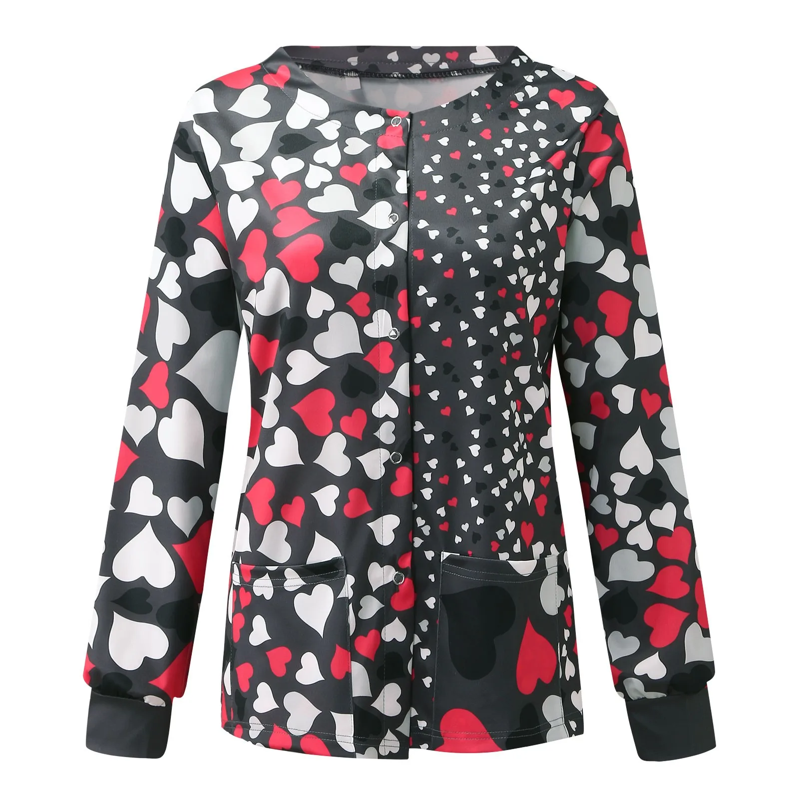 

Женская блузка с длинным рукавом, круглым вырезом и принтом сердца