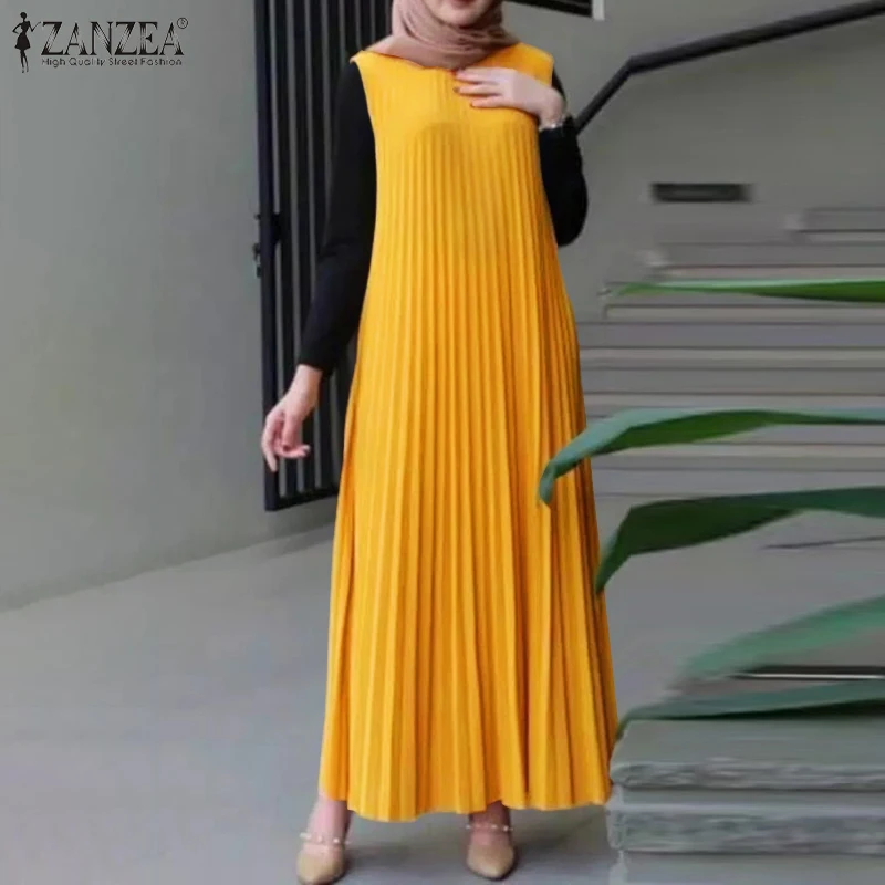 Женское весеннее кружевное платье, винтажное платье без рукавов в мусульманском стиле, длинное платье ZANZEA кнопки в стиле ретро на спине, пов...