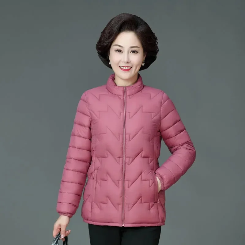 

Middle Aged And Elderly Slim Fit Light Down Cotton Stand Collar Long Sleeve Pocket Short Coat Mother'S Fat Plus Large Jacket