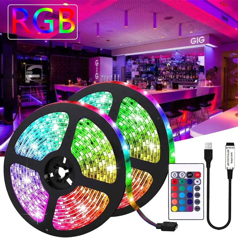 

Светодиодная лента RGB 5050 2835 с дистанционным управлением, гибкая USB-лампа, лента с диодами, праздничная Светодиодная лента для спальни, освеще...