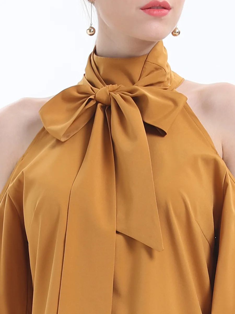 

GTGYFF Fashionable Tops Blouses Shirts Ladies Off The Shoulder Long Sleeve Sexy Blouse Shirt With Bow Halter Neck Top Shirt XL