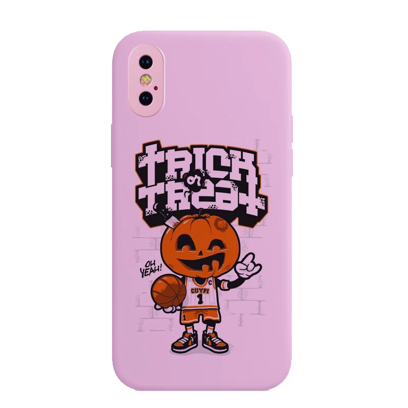 

Fashion Smartphone Case Halloween Pattern Iiquid Silicone Phone Shell for iPhone 11 12 Pro Max X XS XR 7 8 Plus XE Black cover