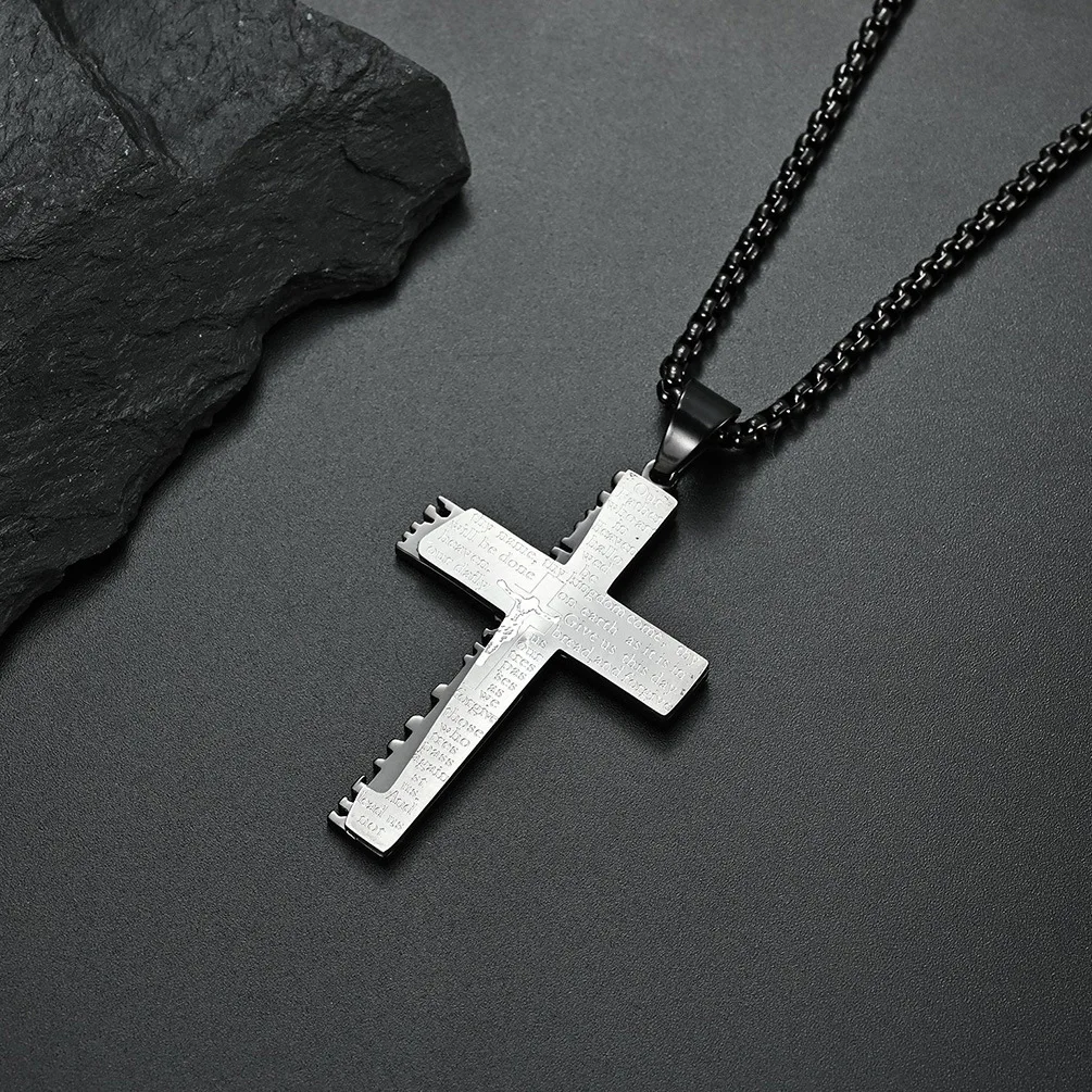 

European And American Style Jewelry Domineering Double Serrated Personalized Cross Pendant Men's Necklace