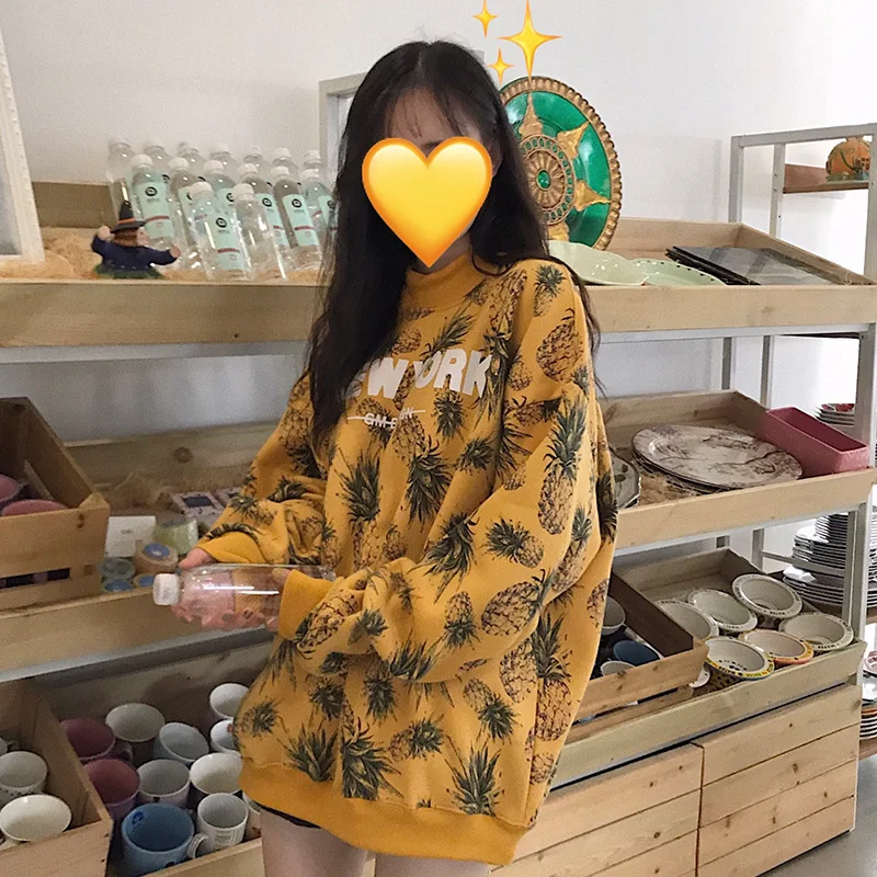 

Hoodies Women Harajuku Loose Leisure All-match Trendy Printed Womens Clothing Korean Style Long Sleeve Autumn Thickening Chic