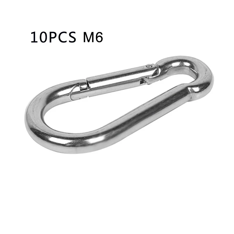 10Pcs M6 M6 M8 1/2/3/4/10 шт. Нержавеющая сталь пружинный зажим крюк замок карабины быстра петля Мультитул альпинистская Пряжка кемпинга - Цвет: 10Pcs M6