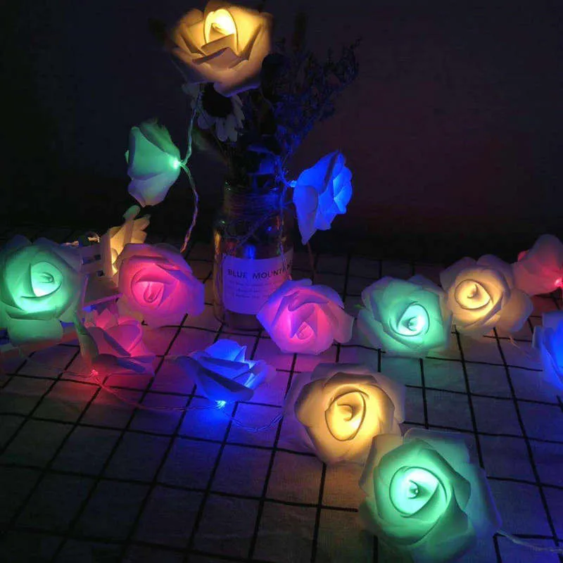 

10leds White Rose Flower String Lights Wedding Party Decoration Mariage Valentine's Day Christmas Home Decor Christmas Garland