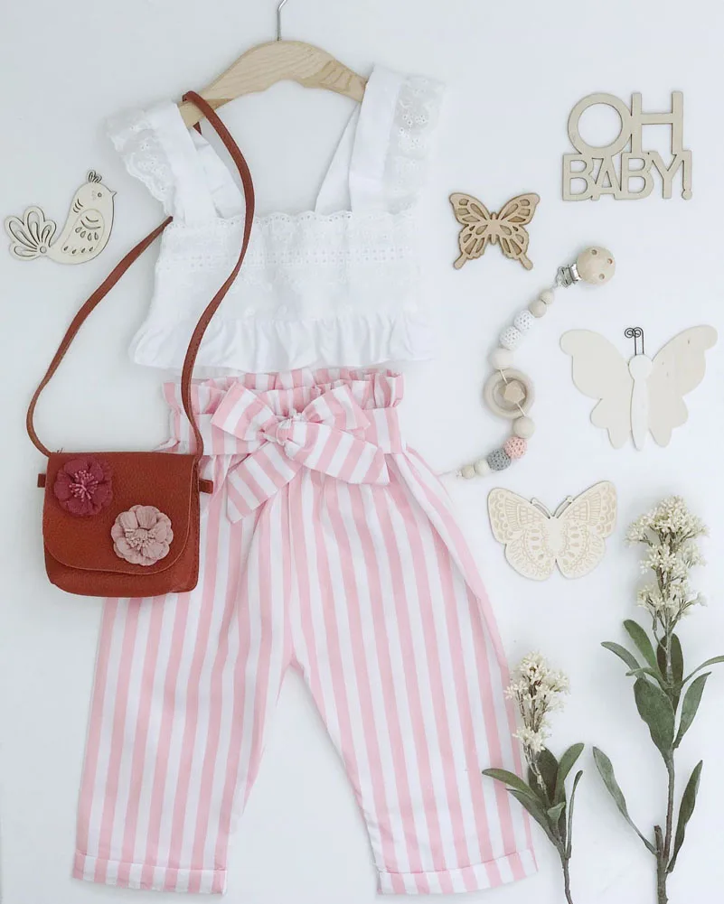 Комплект летней одежды для девочек из 2 предметов кружевной топ на бретельках с