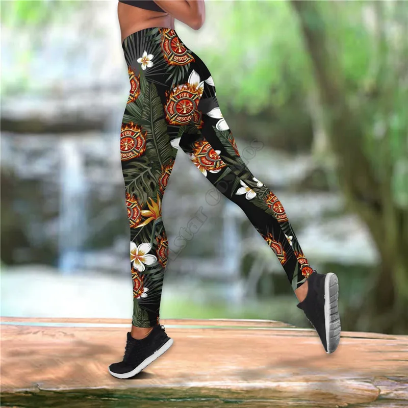 

Flamingos Go Camping Yoga Combo Outfit Leggings and Hollow out Tank Top Suit Sexy Yoga Fitness Soft Legging Summer Women Girl