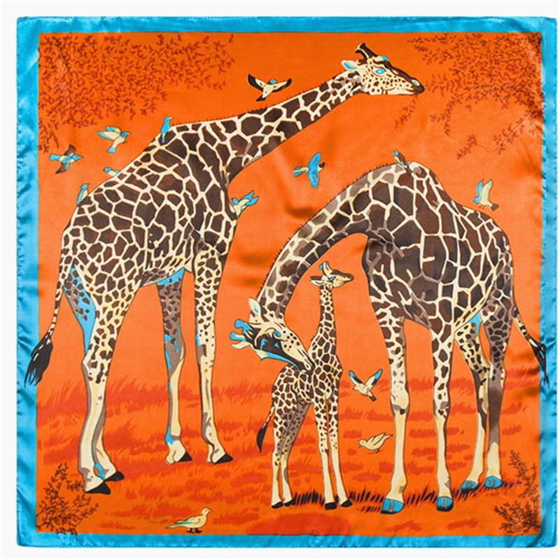 

Classic retro scarf women luxury giraffe print ladies hair scarf bandana handkerchief for head ladies neck shawl