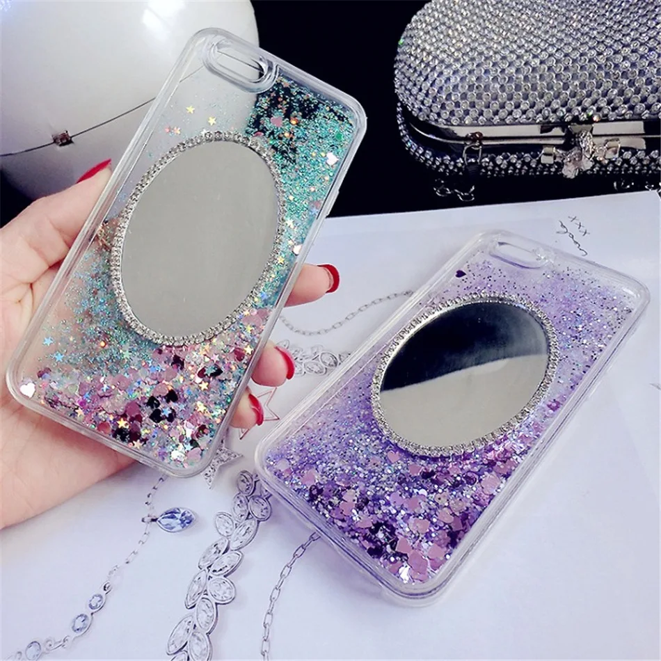 Модный чехол для телефона блестящий зеркальный с блестящими стразами прозрачный