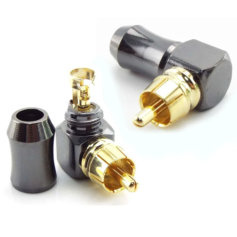 

90 Degree RCA Plug Connector Wire Connectors Gold Plated Terminal for 6.2mm Speaker Cable Right Angle L Type Audio Adapter
