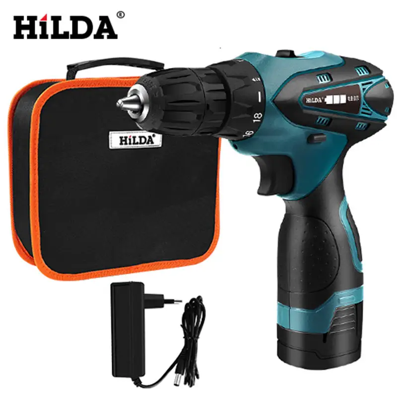 

HILDA Cordless Electric Drill Lithium Battery Electric Screwdriver Rechargeable Screwdriver Two-speed Power Tools