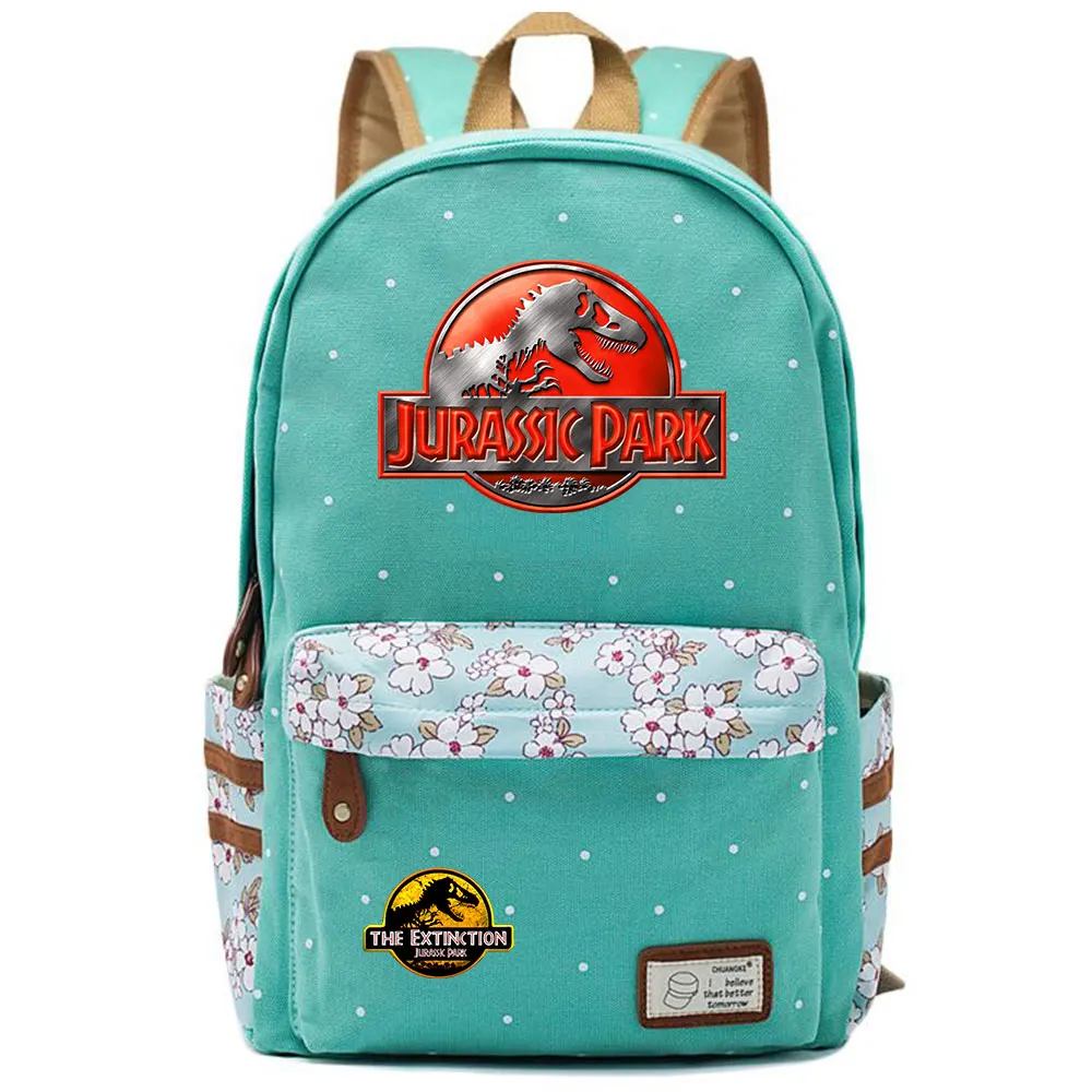 Adventure Dinosaur Jurassic Park World Flowers Dot Boy Girl School bag Women Bagpack Teenagers Canvas Lady Femme Backpack | Багаж и сумки