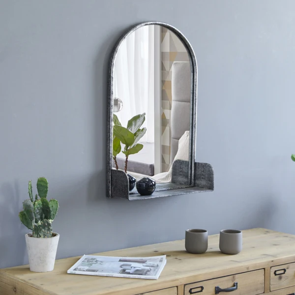 

USA READY STOCKArtisasset 24 Inch High Bronze Silver Oval Indoor Wrought Iron Wall Flat Mirror With Storage Layer For Beauty