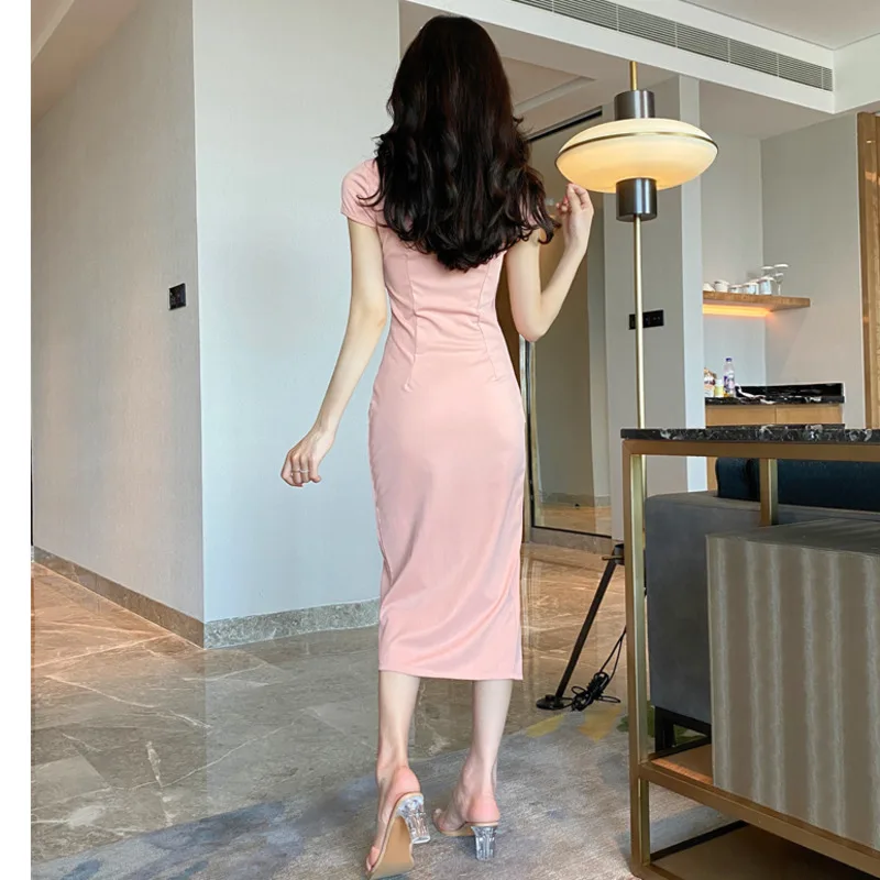 Китайский Стиль в стиле Харадзюку для женщин Cheongsam платья длинный синий и белый