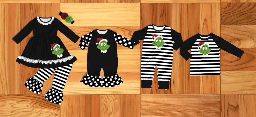 Conice Nini Baby Girl Clothes 2019 clothes lovely Christmas girl clothing black ruffle on and white striped pants chi | Детская одежда