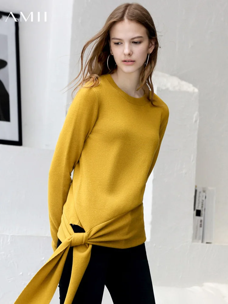 

Женские Свитер с ремешком с круглым вырезом Amii, однотонные облегающие пуловеры, Свитера на осень, 11840172
