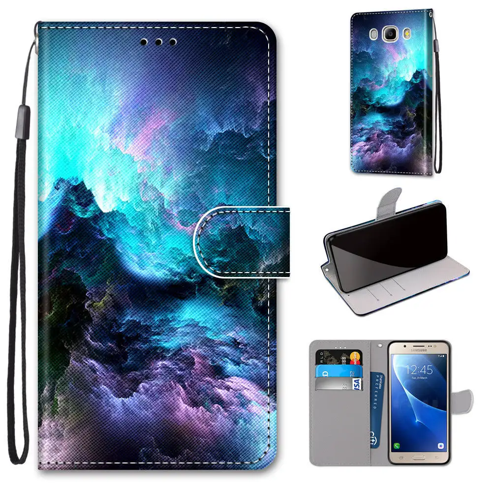 Leather Flip Phone Case For Samsung Galaxy J3 J5 J7 2016 2017 J330 J530 J710 Flower Dog Cat Wallet Card Holder Stand Book Cover images - 6