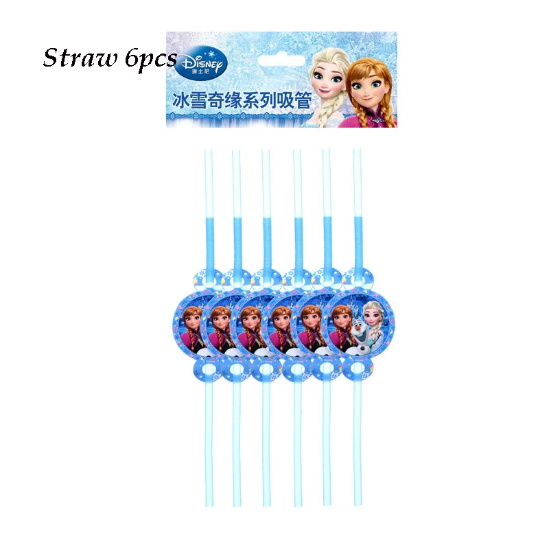Straw 6pcs Дисней Холодное сердце принцесса Снежная королева тематическая вечеринка на день рождения украшения Детские вечерние принадлежности для девочек Декор Детский день рождения набор посуды - Color: Straw 6pcs