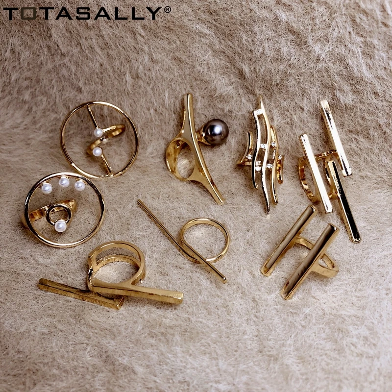 

TOTASALLY Fashion Punk Finger Rings Collections Golden Alloy Chic Rings Sticks Circle Curve Top Ring Minimalist Jewelry Dropship