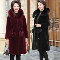 faux fur coat women hooded mink cashmere slim fit plus size solid long sleeve thick warm single breasted fur coat feminine