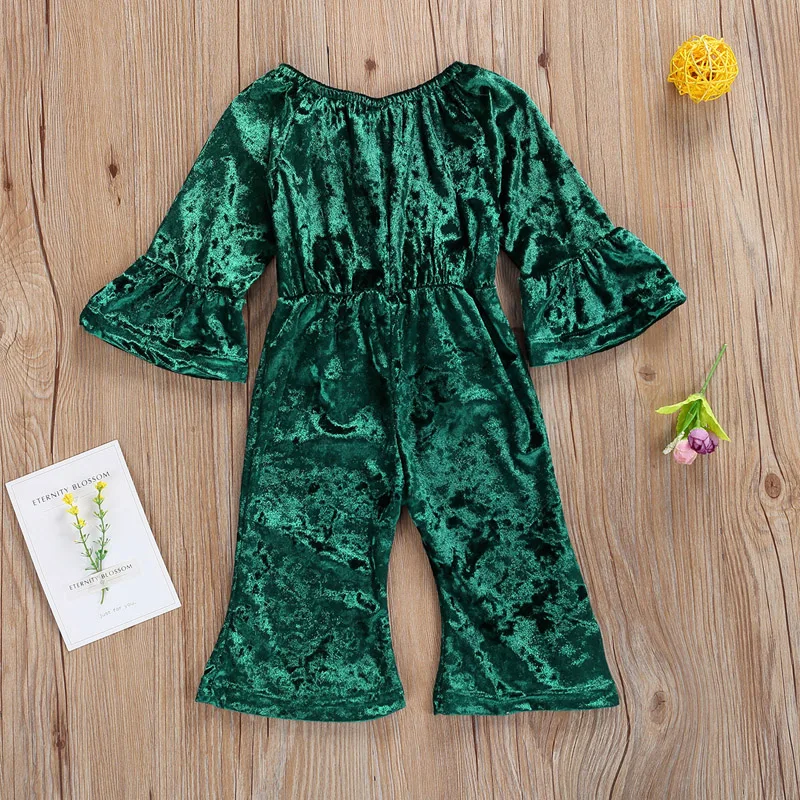 

lioraitiin 0-3Years Infant Newborn Baby Girl Fashion Romper Long Sleeve Solid Flare Sleeve Bow Jumpsuit 4Colors