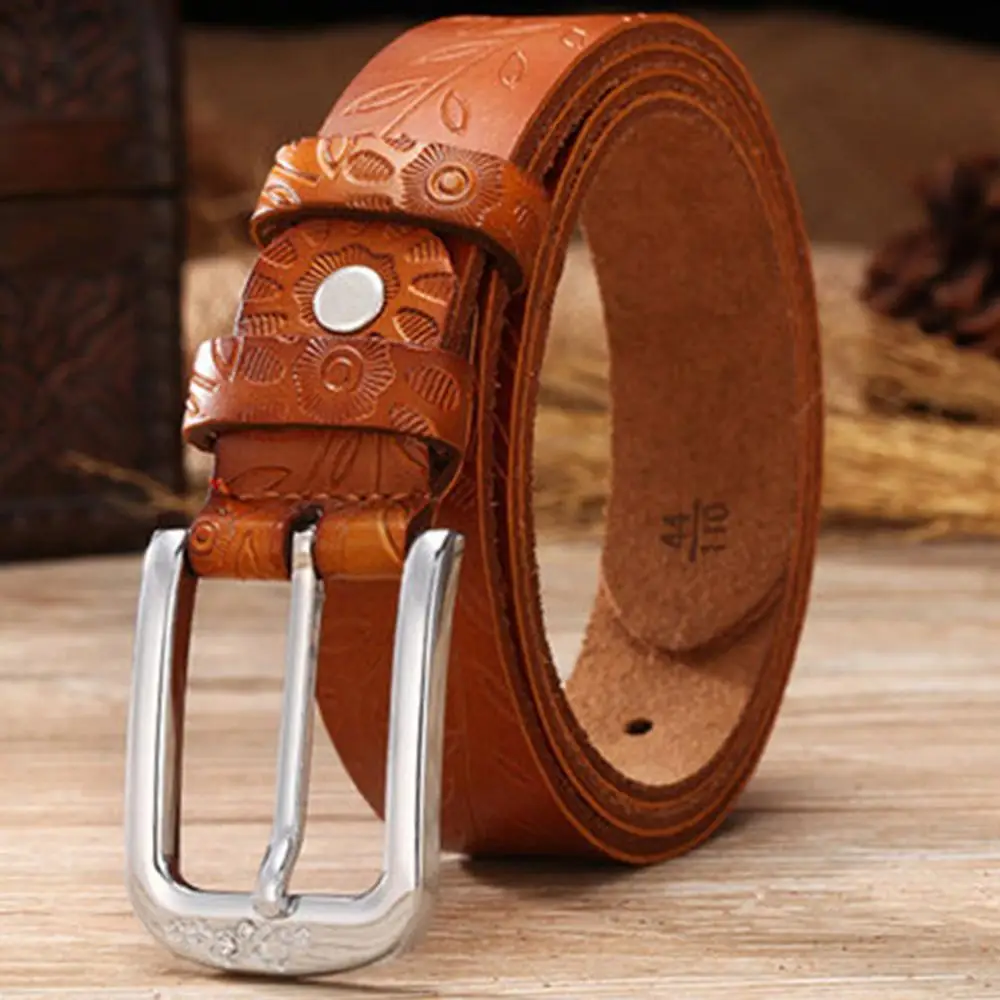 Женский ремень из яловой кожи AKTRIS винтажный металлический с пряжкой и цветочным