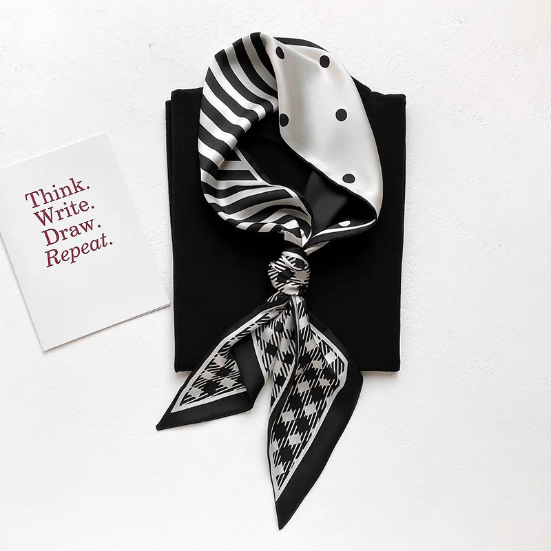 

Шелковый шарф для женщин, маленький, дизайнерский, с принтом, на ручку, на сумку, с лентами, 2021