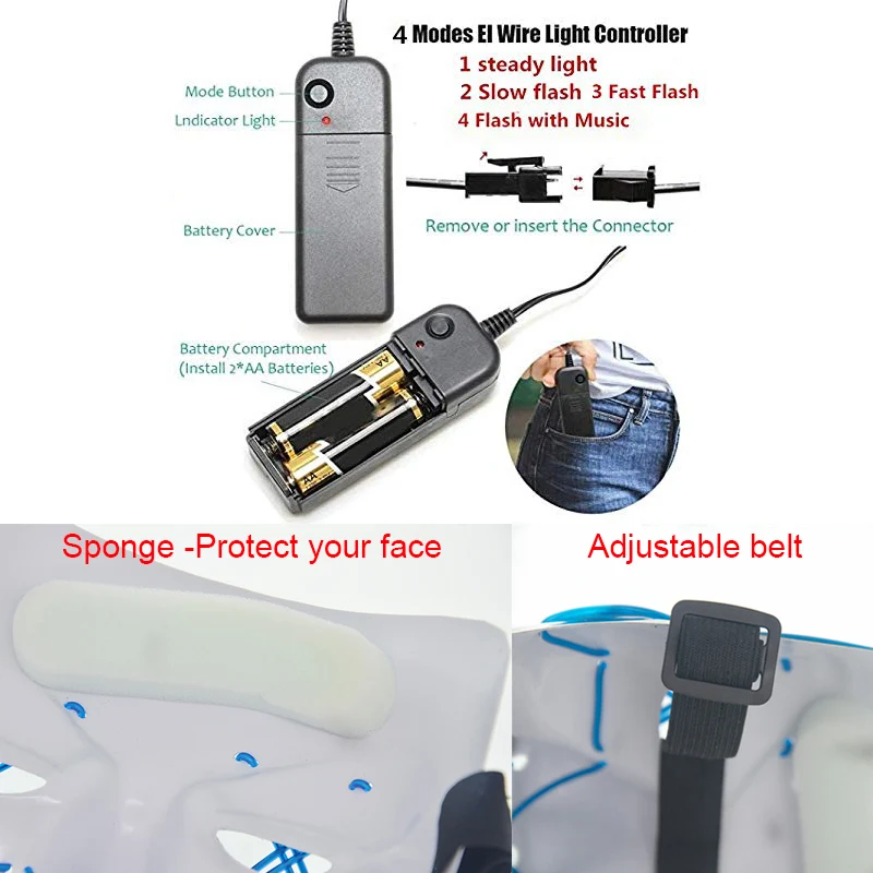 

EL Wire Light Halloween LED Mask Party Masque Masquerade Masks Cosplay Neon Maske Light Glow In The Dark Horror Mask Party Masks