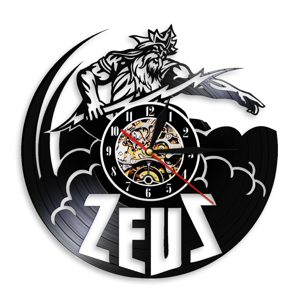 Greek Mythology Zeus Thunder God Retro Vinyl Record Wall Clock Thunderbolt King of the God Fantasy Artwork Mute Clock Wall Watch