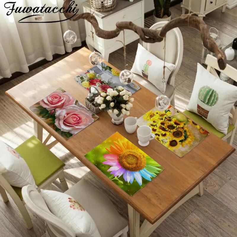 Столовые приборы с цветочным принтом Fuwatacchi Подсолнухи кухонные столовые льняные