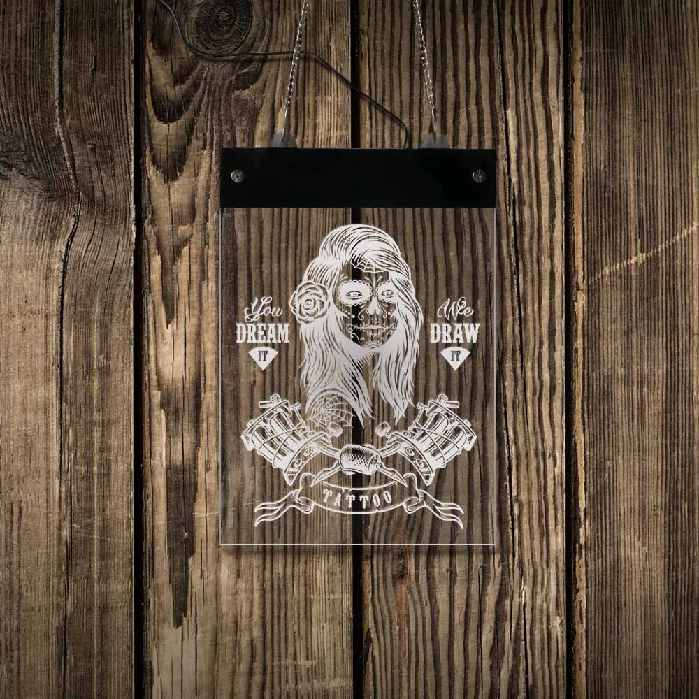 You Dream It We Draw Tattoo Studio LED Business Logo Girl Electric Display Sign oist Lighting рекламная доска|Таблички и