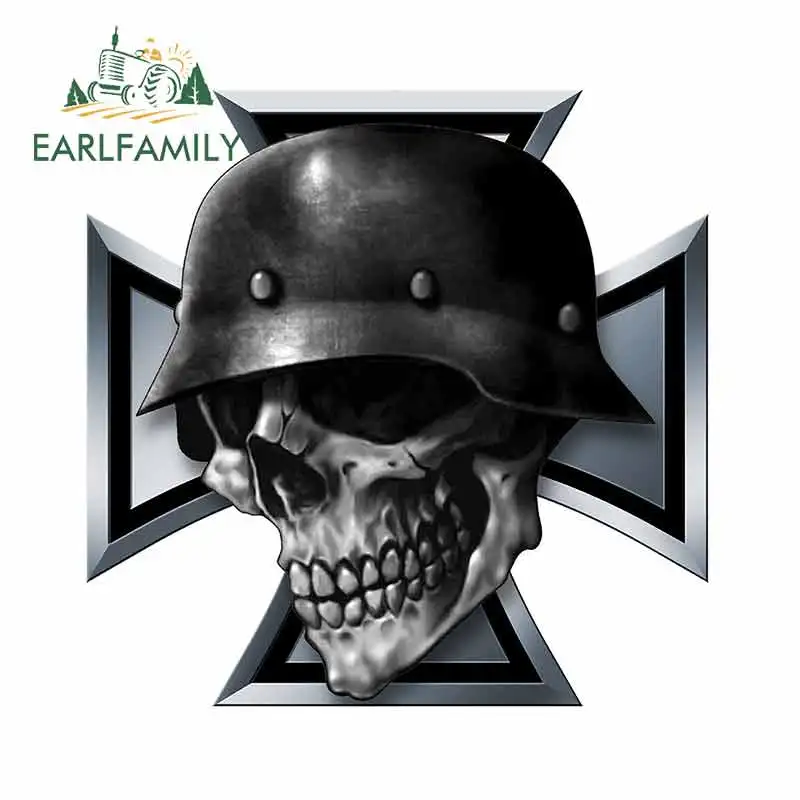

EARLFAMILY 13cm For Iron Cross Skull Motorcycle Car Bumper Stickers Personality Windows Decal Graffiti For SUV JDM VAN