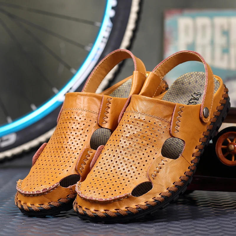 Мужские сандалии из натуральной кожи летние пляжные с мягкой подошвой удобные