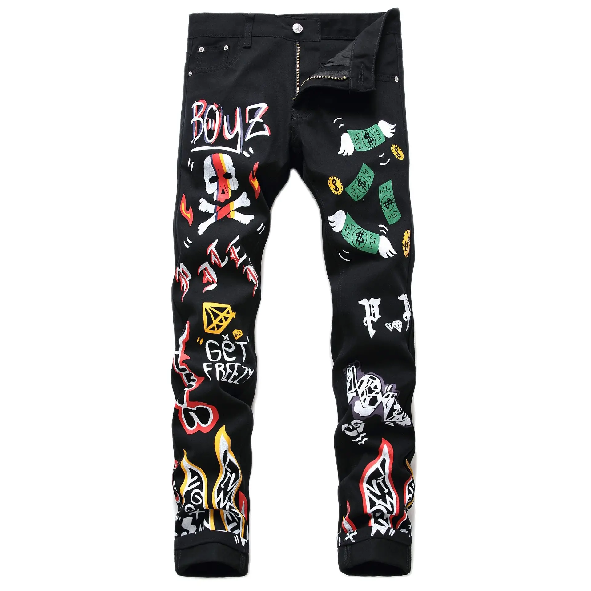 

Men's Jeans Stretch Printed Casual Stretch Small Straight Pants