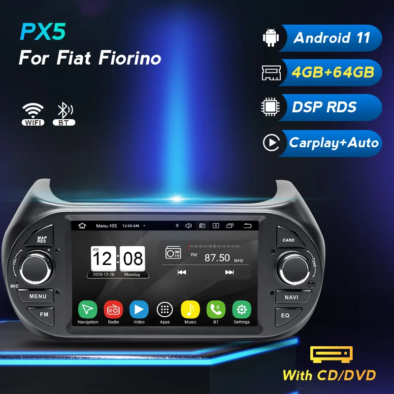 Автомобильный DVD-плеер 4 Гб + 64 ГБ для FIAT Fiorino Deckless IPS HD экран навигация стерео