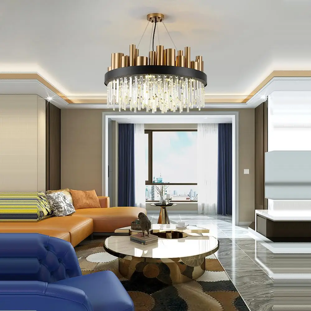 

ZISIZ LED Postmodern Iron Crystal Rectangle Gold Lamparas De Techo Lustre Chandelier Lighting For Foyer Bedroom