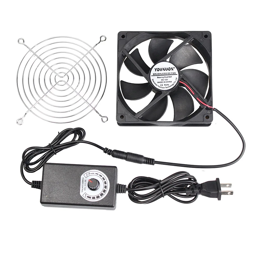 

YOUNUON 120mm 12V DC Connector 5.5*2.1mm 120x25mm Cooling Fan w/ AC Adapter 110V 220V Power Supply Adjustable Speed Controller