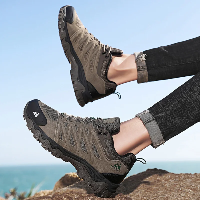 Зимняя мужская обувь для горного туризма серые замшевые кожаные мужские