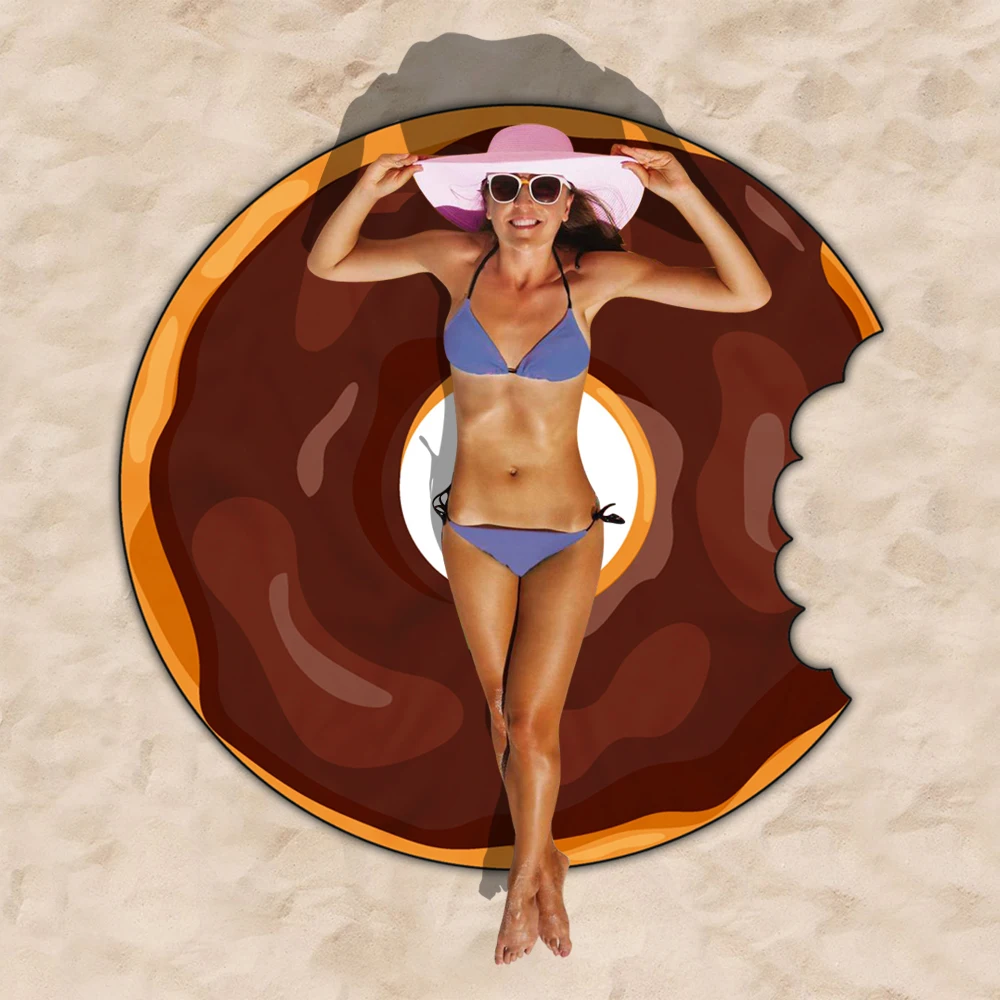 

Chocolate Donuts Beach Towel Tasty Food Serviette Beach Cover Up Travel Picnic Beach Mat 3D Print Summer Outdoor Yoga Blanket