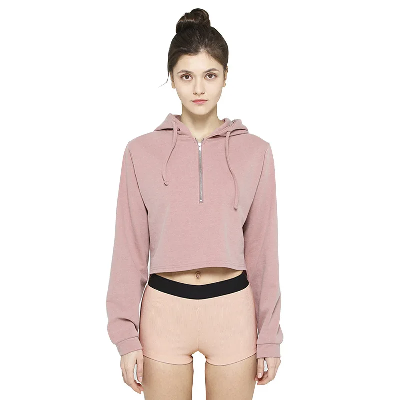 

COLORVALUE Pink Gym Top Sweatshirt Long Sleeve Loose Yoga Jacket Half Pullover Warm Hooded Sweaters Cropped Top Running Workout