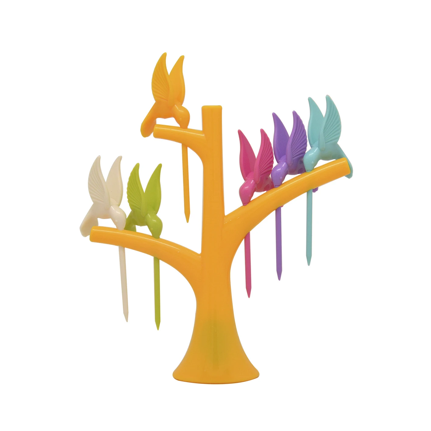 

7pc Birds Tree Shape Fruits Fork Plastic Vegetable Fork Hummingbird Cartoon Fruit Stick Cake Stick Mooncake Fork Toothpick