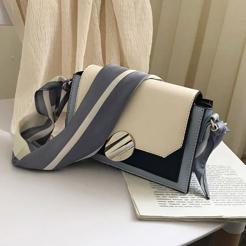 

Contrast Color Leather Crossbody Bags Elegant Female Ribbon Tote Bag New Quality Flip Square Bag Chain Shoulder Messenger Bags