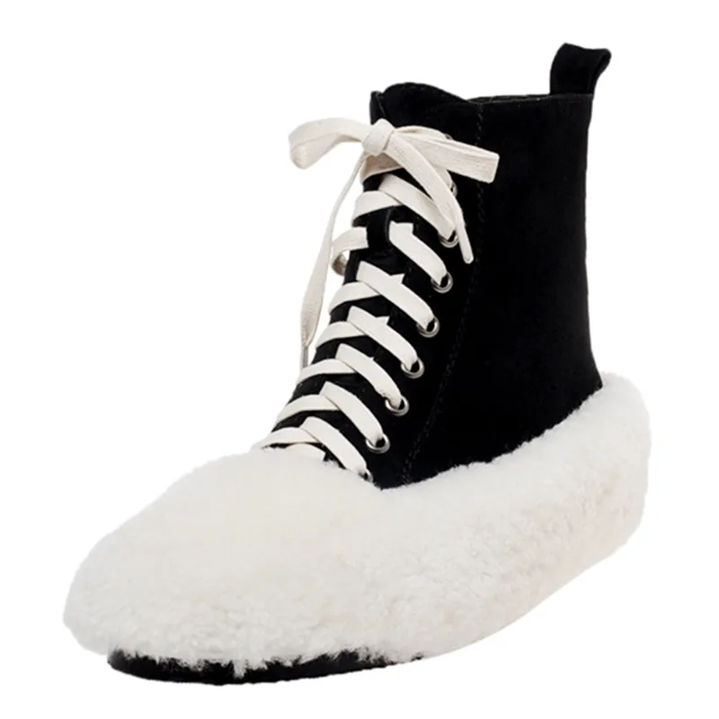 

Mary Janes Women's Mules Shoes Kawaii Cute Girls Flats Furry Wool Warm Female Sneakers Autumn Winter Fashion Casual Ladies Shoes
