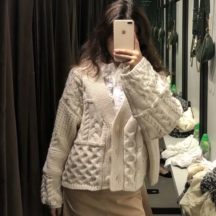 Весенние кардиганы с V-образным вырезом свободная куртка открытым стежком одежда