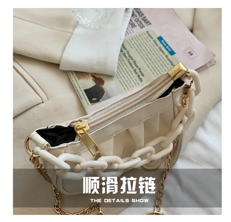

Women Acrylic Chain Shoulder Bag Soft Pleated PU Leather Female Crossbody Bags Simple Mini Portable Ladies Handbags Coin Purses