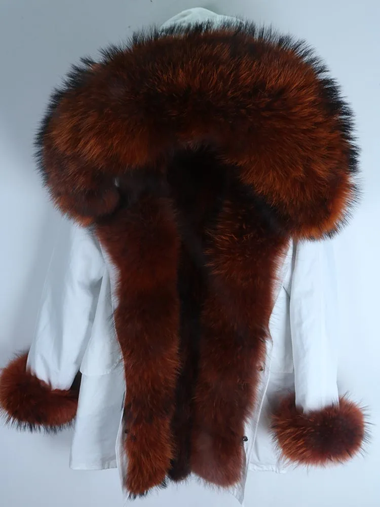 raccoon fur Новая зимняя куртка женская красная лиса леопардовая кроличья меховая подкладка енота меховая парка натуральный Лисий меховой воротник верхняя одежда S-7XL - Цвет: raccoon fur